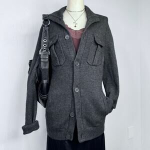 Express Wool Blend Mock Neck  Slouchy Cardigan Sweater Gray Size Medium